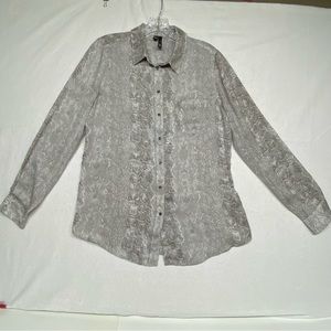 Mango MNG Suit Womens Gray White Snake Print Blouse Size 8-M Long Sleeve Slinky